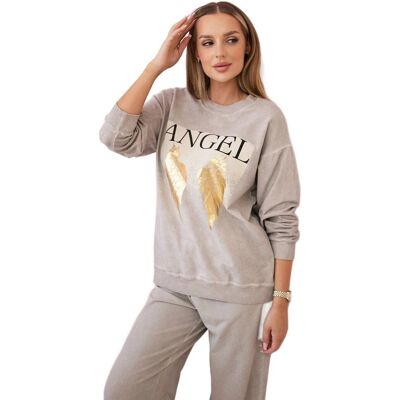 Kesi Komplet bawełniany dekatyzowany Angel bluza + spodnie beżowy Kesi Komplet bawełniany dekatyzowany Angel bluza + spodnie beżowy