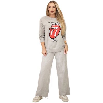 Kesi Komplet bawełniany dekatyzowany z nadrukiem bluza + spodnie beżowy Kesi Komplet bawełniany dekatyzowany z nadrukiem bluza + spodnie beżowy