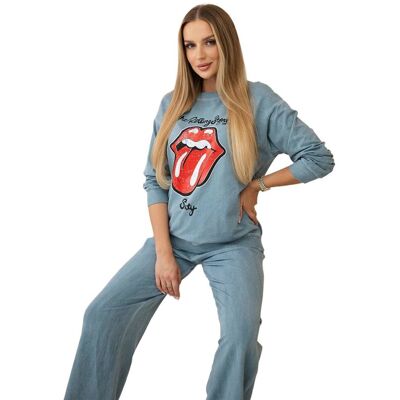 Kesi Komplet bawełniany dekatyzowany z nadrukiem bluza + spodnie jeansowy Kesi Komplet bawełniany dekatyzowany z nadrukiem bluza + spodnie jeansowy