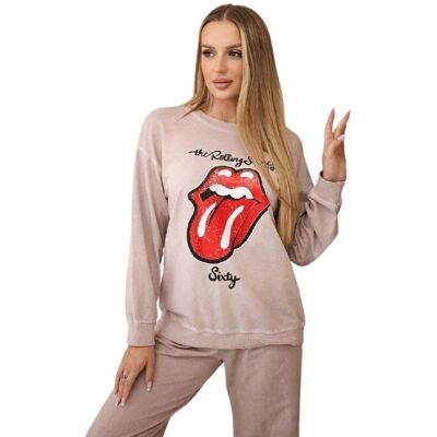 Kesi Komplet bawełniany dekatyzowany z nadrukiem bluza + spodnie pudrowy róż Kesi Komplet bawełniany dekatyzowany z nadrukiem bluza + spodnie pudrowy róż