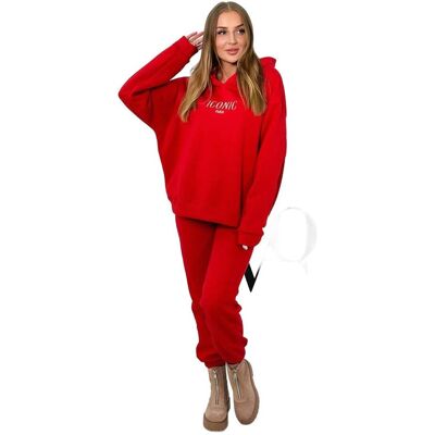 Kesi Komplet bawełniany ocieplany bluza z haftem + spodnie czerwony Kesi Komplet bawełniany ocieplany bluza z haftem + spodnie czerwony