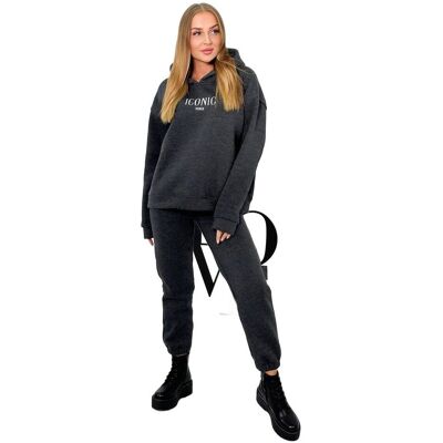 Kesi Komplet bawełniany ocieplany bluza z haftem + spodnie grafitowy Kesi Komplet bawełniany ocieplany bluza z haftem + spodnie grafitowy