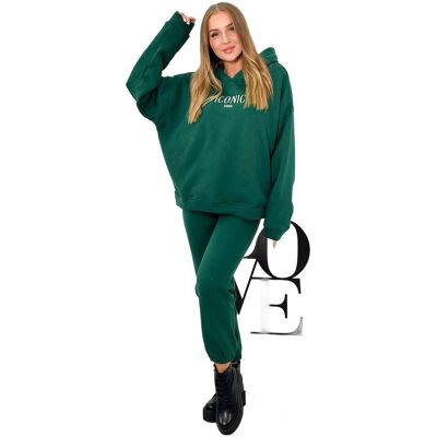 Kesi Komplet bawełniany ocieplany bluza z haftem + spodnie zielony Kesi Komplet bawełniany ocieplany bluza z haftem + spodnie zielony