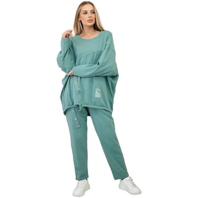 Kesi Komplet bawełniany oversize bluza + spodnie ciemny miętowy Kesi Komplet bawełniany oversize bluza + spodnie ciemny miętowy