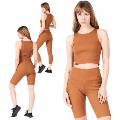 inna (Inny) Komplet damski bawełniany karmelowy brąz top + legginsy długie + bikery S inna (Inny) Komplet damski bawełniany karmelowy brąz top + legginsy długie + bikery S