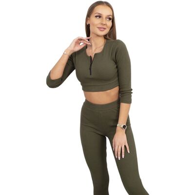 Kesi Komplet prążkowany krótki top khaki Kesi Komplet prążkowany krótki top khaki