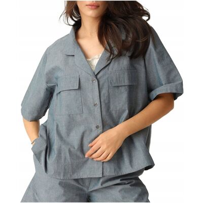 Inny producent Koszula damska bawełniana krótki rękaw niebieska denim Naviale S Inny producent Koszula damska bawełniana krótki rękaw niebieska denim Naviale S