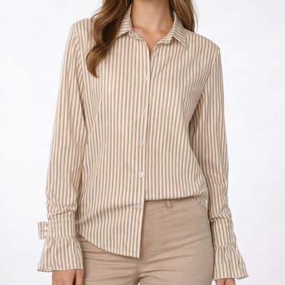 Inny producent Koszula Damska Elegancka Beżowa w Paski Wizytowa Casual EDAN S Inny producent Koszula Damska Elegancka Beżowa w Paski Wizytowa Casual EDAN S