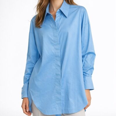 Koszula Damska Elegancka Niebieska Oversize Wizytowa Bawełna EDAN M Koszula Damska Elegancka Niebieska Oversize Wizytowa Bawełna EDAN M