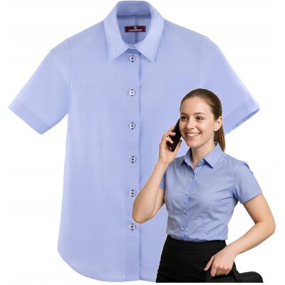 Modus Koszula damska krótki rękaw niebieska elegancka klasyczna bawełna 54C Modus Koszula damska krótki rękaw niebieska elegancka klasyczna bawełna 54C
