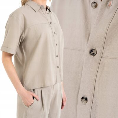 KOSZULA DAMSKA LNIANA Z WISKOZĄ KRÓTKI RĘKAW CASUAL ELEGANCKA MORAJ XXL BEIGE KOSZULA DAMSKA LNIANA Z WISKOZĄ KRÓTKI RĘKAW CASUAL ELEGANCKA MORAJ XXL BEIGE