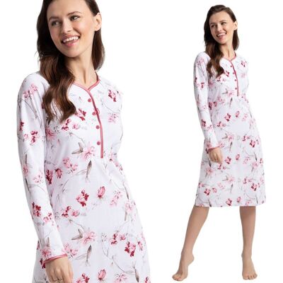 Koszula damska LUNA kod 150 biała różowa beżowa w orientalne kwiaty XXL Koszula damska LUNA kod 150 biała różowa beżowa w orientalne kwiaty XXL