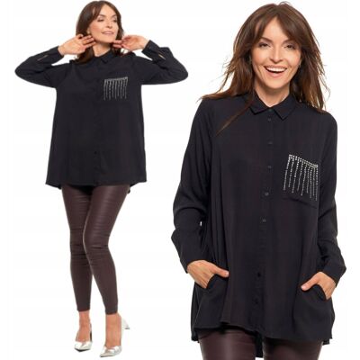 Koszula Damska Oversize Z Kieszonką Ozdobioną Kryształkami Moraj L Black Koszula Damska Oversize Z Kieszonką Ozdobioną Kryształkami Moraj L Black