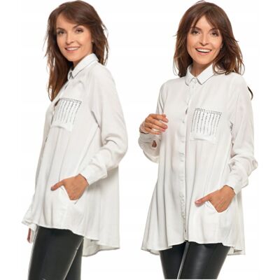 Koszula Damska Oversize Z Kieszonką Ozdobioną Kryształkami Moraj Xxl White Koszula Damska Oversize Z Kieszonką Ozdobioną Kryształkami Moraj Xxl White
