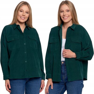 Koszula Damska Sztruksowa Luźna Bawełniana Z Kieszeniami Moraj S/M Dark Green Koszula Damska Sztruksowa Luźna Bawełniana Z Kieszeniami Moraj S/M Dark Green