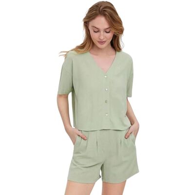 Koszula damska Vero Moda Jesmilo 2/4 z krótkim rękawem lnian zielona-XS Koszula damska Vero Moda Jesmilo 2/4 z krótkim rękawem lnian zielona-XS