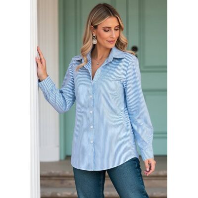 FIGL Koszula damska w paski Koszula damska elegancka Niebieski M1174 r. S/M FIGL Koszula damska w paski Koszula damska elegancka Niebieski M1174 r. S/M