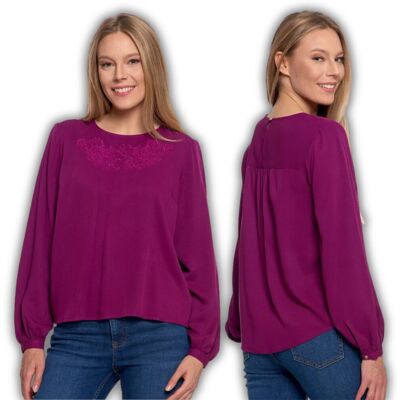 Koszula Damska Z Długim Rękawem Subtelnym Haftem Wygodna Moraj Xl Purple Koszula Damska Z Długim Rękawem Subtelnym Haftem Wygodna Moraj Xl Purple