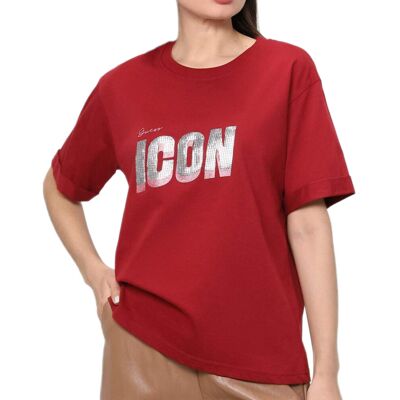Koszulka damska Guess Iconic t-shirt luźny bordowy-S Koszulka damska Guess Iconic t-shirt luźny bordowy-S