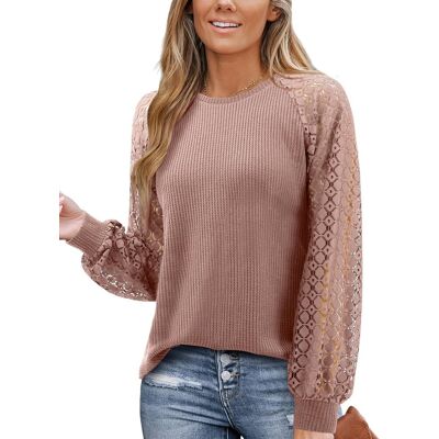 Inny producent Koszulka Damska Koronkowa Długi Rękaw Okrągły Dekolt Elegancka Różowa XXL Inny producent Koszulka Damska Koronkowa Długi Rękaw Okrągły Dekolt Elegancka Różowa XXL