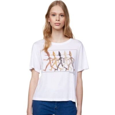Koszulka damska United Colors of Benetton Teddy Pop biała z nadrukiem-XS Koszulka damska United Colors of Benetton Teddy Pop biała z nadrukiem-XS