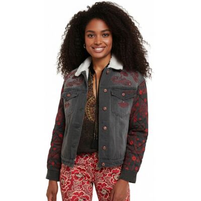 Kurtka damska Desigual Quilt Bill ocieplana jeansowa szara -S Kurtka damska Desigual Quilt Bill ocieplana jeansowa szara -S