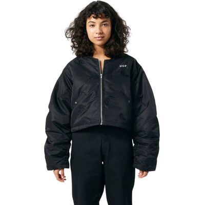 Kurtka damska HUF Paisley Satin bomberka z naszywkami czarna-S Kurtka damska HUF Paisley Satin bomberka z naszywkami czarna-S
