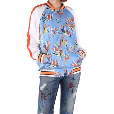 Kurtka damska Pepe Jeans Lesly bomberka niebieska w liście-S Kurtka damska Pepe Jeans Lesly bomberka niebieska w liście-S