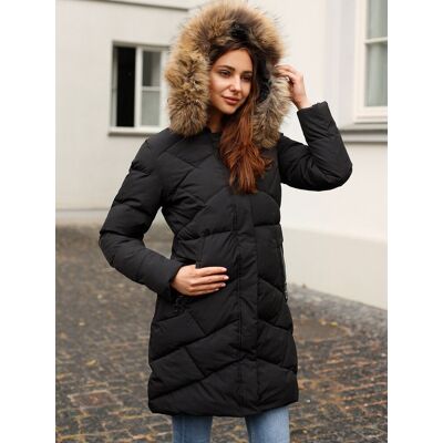Inny producent Kurtka damska pikowana z futrem przy kapturze Czarny 3XL Inny producent Kurtka damska pikowana z futrem przy kapturze Czarny 3XL