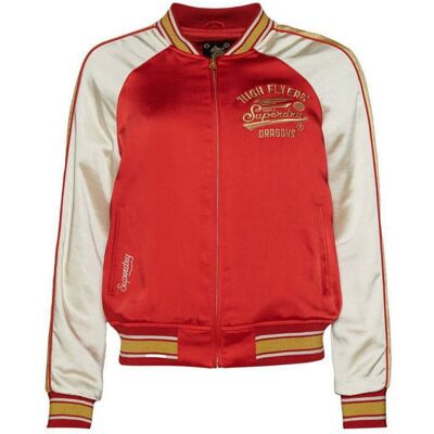 Kurtka damska Superdry CNY Suikajan bomberka czerwona z haftami-L Kurtka damska Superdry CNY Suikajan bomberka czerwona z haftami-L