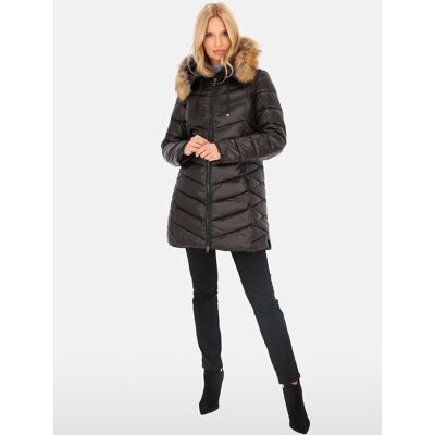 Inny producent Kurtka damska zimowa z futerkiem w stylu casual XL Czarny Inny producent Kurtka damska zimowa z futerkiem w stylu casual XL Czarny