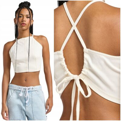 Lee Backless Halter Top Ecru bawełniany top damski wiązany na placach M Lee Backless Halter Top Ecru bawełniany top damski wiązany na placach M
