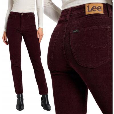 Lee Carol Velvet Beet wysokie proste damskie spodnie sztruksy 7/8 W26 L31 Lee Carol Velvet Beet wysokie proste damskie spodnie sztruksy 7/8 W26 L31