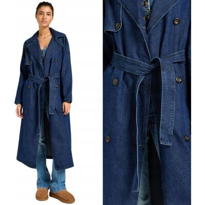 Lee DENIM TRENCH COAT Home Bound DŁUGI JEANSOWY DAMSKI DWURZĘDOWY PŁASZCZ M Lee DENIM TRENCH COAT Home Bound DŁUGI JEANSOWY DAMSKI DWURZĘDOWY PŁASZCZ M