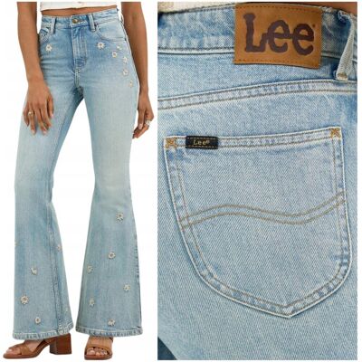 Lee HIGH RISE FLARE wysokie damskie spodnie jeansowe dzwony haft W29 L31 Lee HIGH RISE FLARE wysokie damskie spodnie jeansowe dzwony haft W29 L31