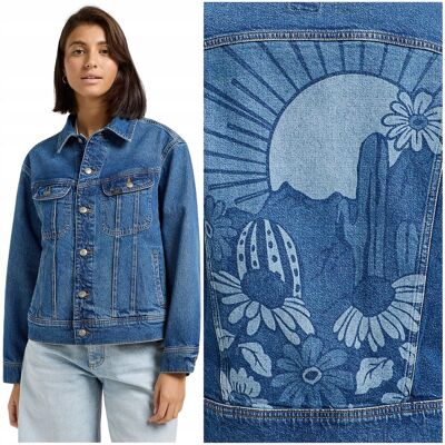 Lee LOOSE RIDER JACKET luźna damska katana kurtka jeansowa nadruk z tyłu S Lee LOOSE RIDER JACKET luźna damska katana kurtka jeansowa nadruk z tyłu S