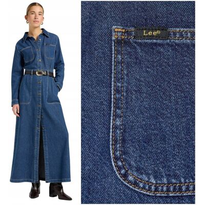 Lee Maxi Denim Utility Dress długa ciemna sukienka jeansowa S Lee Maxi Denim Utility Dress długa ciemna sukienka jeansowa S