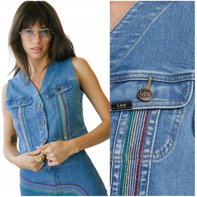 Lee PRIDE RAINBOW VEST Mid Raiibow dopasowana damska jeansowa kamizelka S Lee PRIDE RAINBOW VEST Mid Raiibow dopasowana damska jeansowa kamizelka S