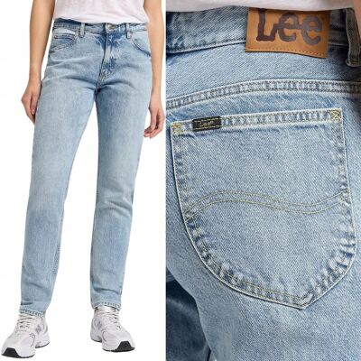 Lee RIDER JEANS SLIM STRAIGHT Washed In Light PROSTE BLUE DżINS 7/8 W28 L33 Lee RIDER JEANS SLIM STRAIGHT Washed In Light PROSTE BLUE DżINS 7/8 W28 L33