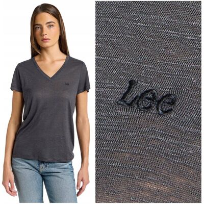 Lee V Neck Tee Black czarna koszulka damska t-shirt mały haft z logo len S Lee V Neck Tee Black czarna koszulka damska t-shirt mały haft z logo len S