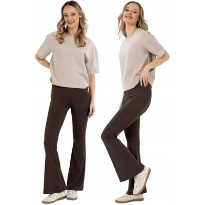 Legginsy Dzwony Damskie Wysoki Stan z Rozszerzaną Nogawką BRĄZOWY MORAJ XL Legginsy Dzwony Damskie Wysoki Stan z Rozszerzaną Nogawką BRĄZOWY MORAJ XL