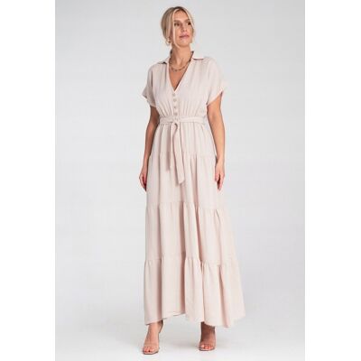 FIGL Letnia sukienka maxi Sukienka z falbankami Beżowa sukienka M1195 r S/M FIGL Letnia sukienka maxi Sukienka z falbankami Beżowa sukienka M1195 r S/M