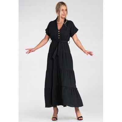 FIGL Letnia sukienka maxi Sukienka z falbankami Czarna sukienka M1195 r S/M FIGL Letnia sukienka maxi Sukienka z falbankami Czarna sukienka M1195 r S/M