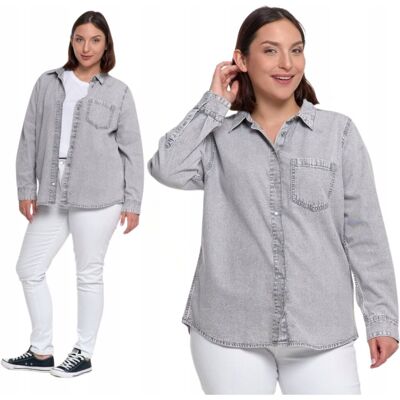 Luźna Koszula Jeansowa Damska Rozpinana Modna 100% Bawełna Klasyk MORAJ XXL Luźna Koszula Jeansowa Damska Rozpinana Modna 100% Bawełna Klasyk MORAJ XXL