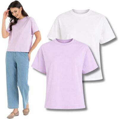 LUŹNA KOSZULKA DAMSKA KRÓTKI RĘKAW TOP T-SHIRT 2-PAK BAWEŁNA MORAJ 3XL LUŹNA KOSZULKA DAMSKA KRÓTKI RĘKAW TOP T-SHIRT 2-PAK BAWEŁNA MORAJ 3XL