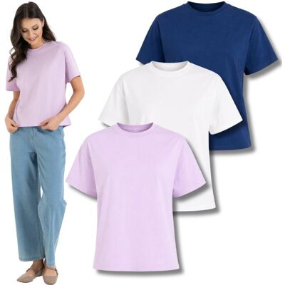 LUŹNA KOSZULKA DAMSKA KRÓTKI RĘKAW TOP T-SHIRT 3-PAK BAWEŁNA MORAJ XXL LUŹNA KOSZULKA DAMSKA KRÓTKI RĘKAW TOP T-SHIRT 3-PAK BAWEŁNA MORAJ XXL