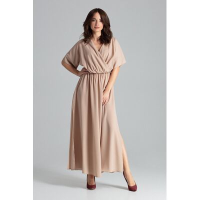 FIGL Luźna sukienka maxi - sukienka z rękawem kimono - beżowa - rozmiar L FIGL Luźna sukienka maxi - sukienka z rękawem kimono - beżowa - rozmiar L