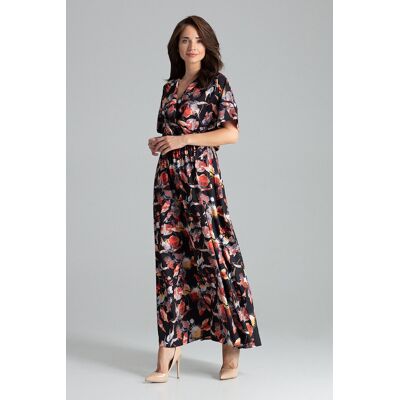 FIGL Luźna sukienka maxi - sukienka z rękawem kimono - w kwiaty - rozmiar L FIGL Luźna sukienka maxi - sukienka z rękawem kimono - w kwiaty - rozmiar L