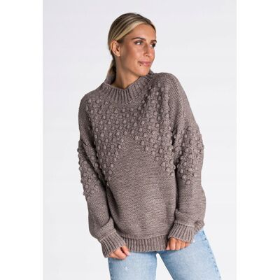 FIGL Luźny SWETER damski w pomponiki brązowy UNIWERSALNY FIGL Luźny SWETER damski w pomponiki brązowy UNIWERSALNY