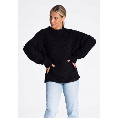 FIGL Luźny SWETER damski w pomponiki czarny UNIWERSALNY FIGL Luźny SWETER damski w pomponiki czarny UNIWERSALNY